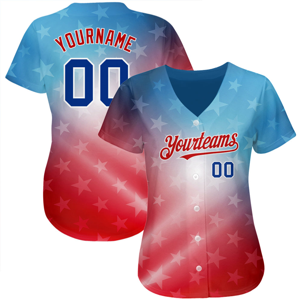 Custom Tie Dye White-Royal 3D American Flag Authentic Baseball Jersey