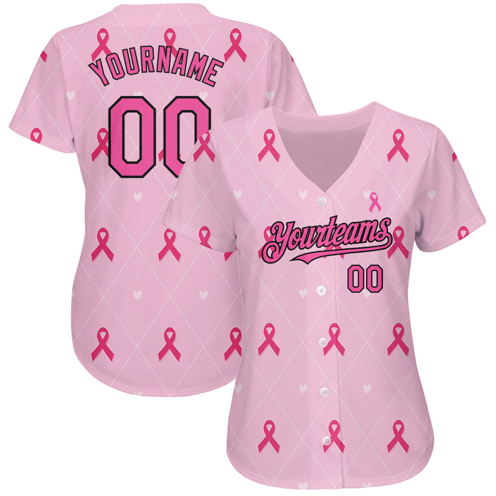 Custom Name Breast Cancer Pink Black Baseball Jerseys Shirt