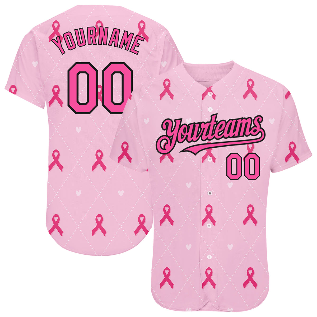 Custom Baseball Jersey 3D Pink Ribbon Breast Cancer Awareness Month Women Health Care Support Authentic Youth Size:M