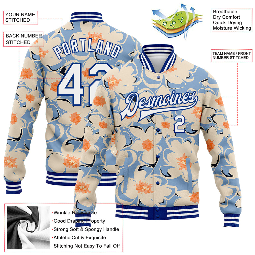 Custom Graffiti Pattern Varsity Letterman Jacket Royal-White