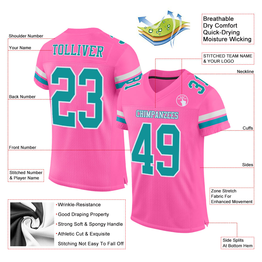 Custom Teal Black-White Mesh Authentic Football Jersey – Fiitg