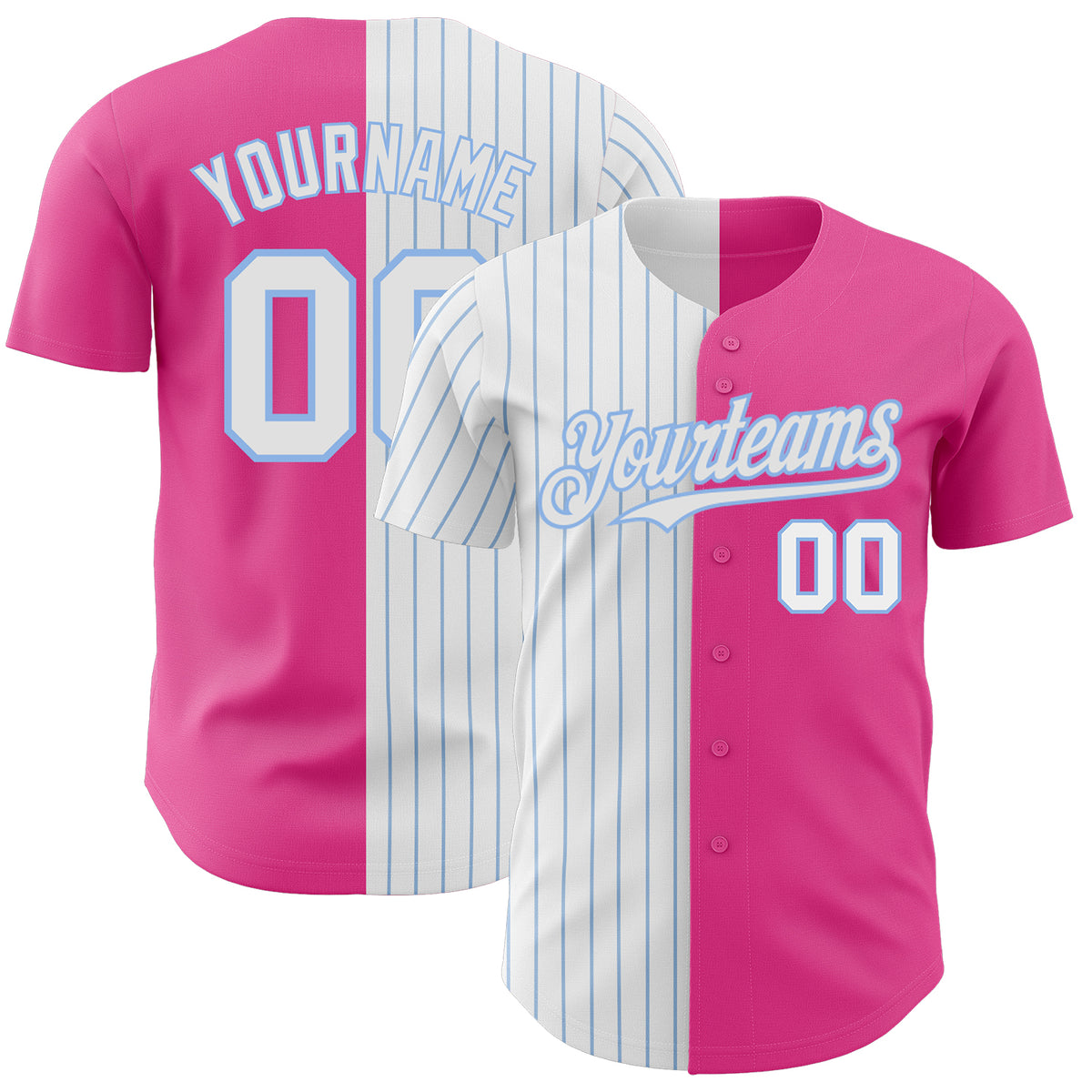 Custom Pink White-light Blue Pinstripe Authentic Split Fashion Baseball 