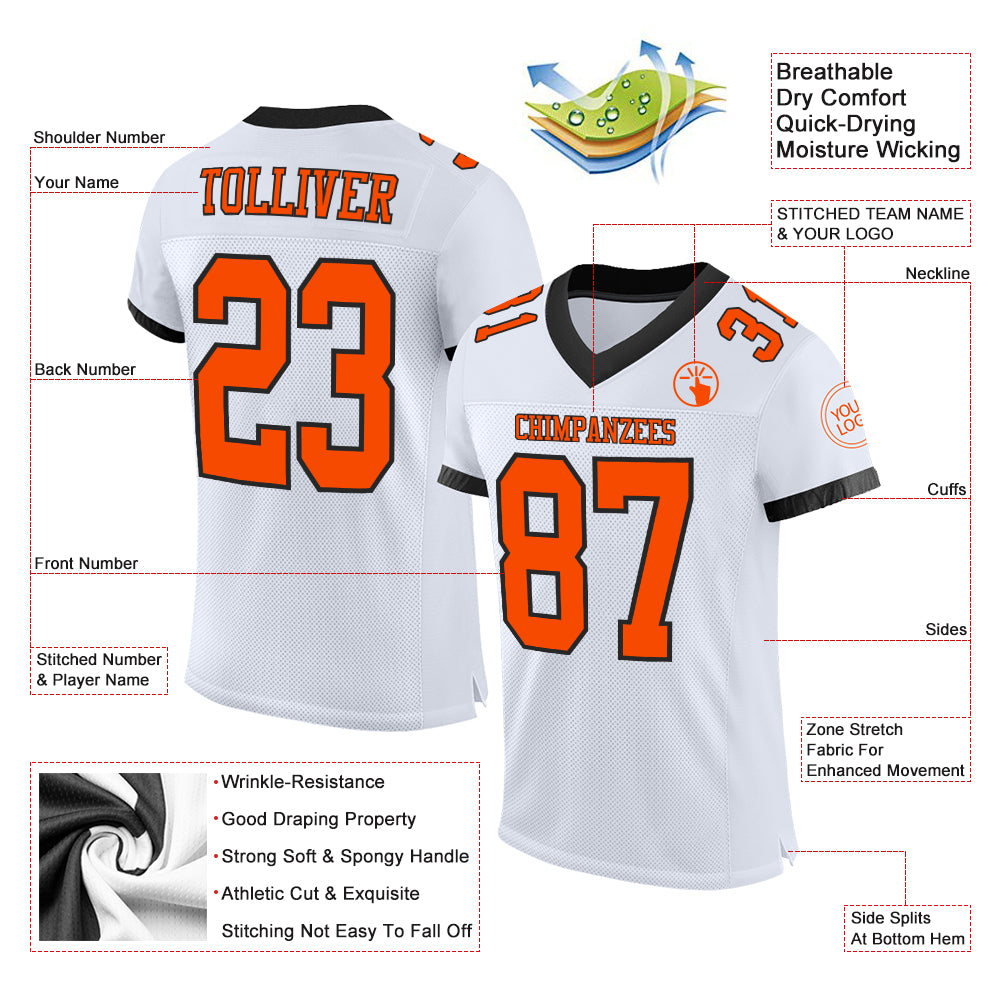 Custom Black Orange-White Mesh Authentic Football Jersey – Fiitg