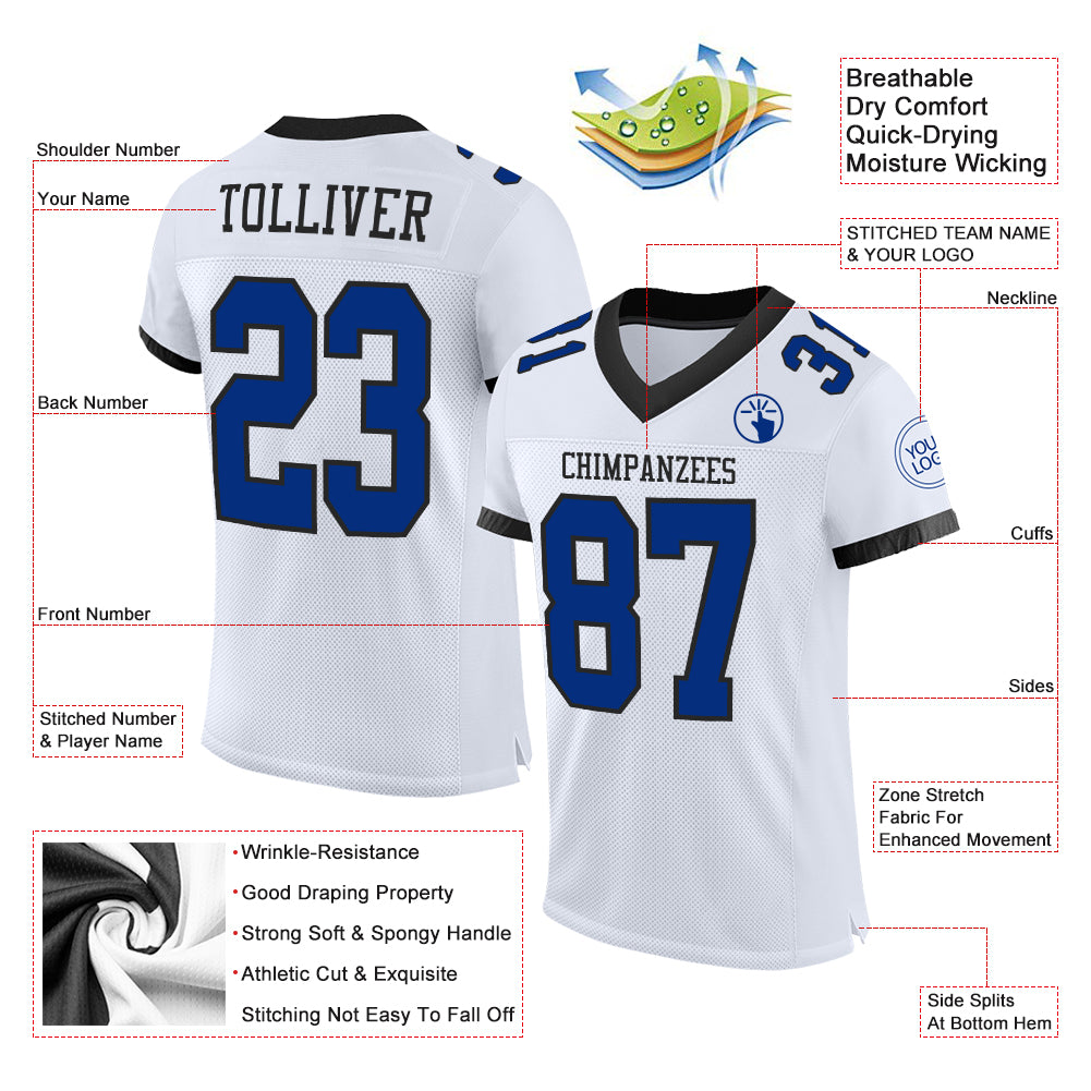 Custom White Royal-Black Mesh Authentic Football Jersey – FiitgCustom