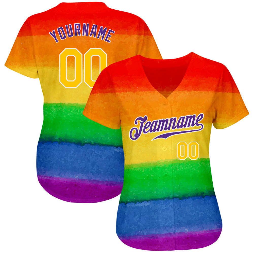 Custom Rainbow For Pride Month Love Is Love LGBT 3D Authentic Baseball  Jersey