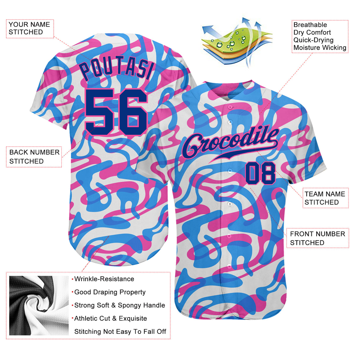 Custom Black Black-Pink 3D Pattern Design Tropical Palm Leaves Authentic Baseball Jersey Youth Size:M