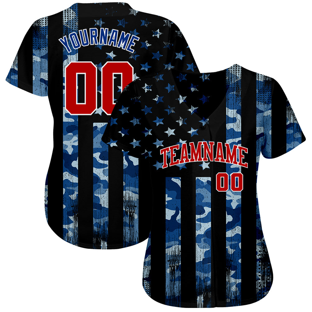 Custom Camo Red-White Authentic Salute To Service Baseball Jersey