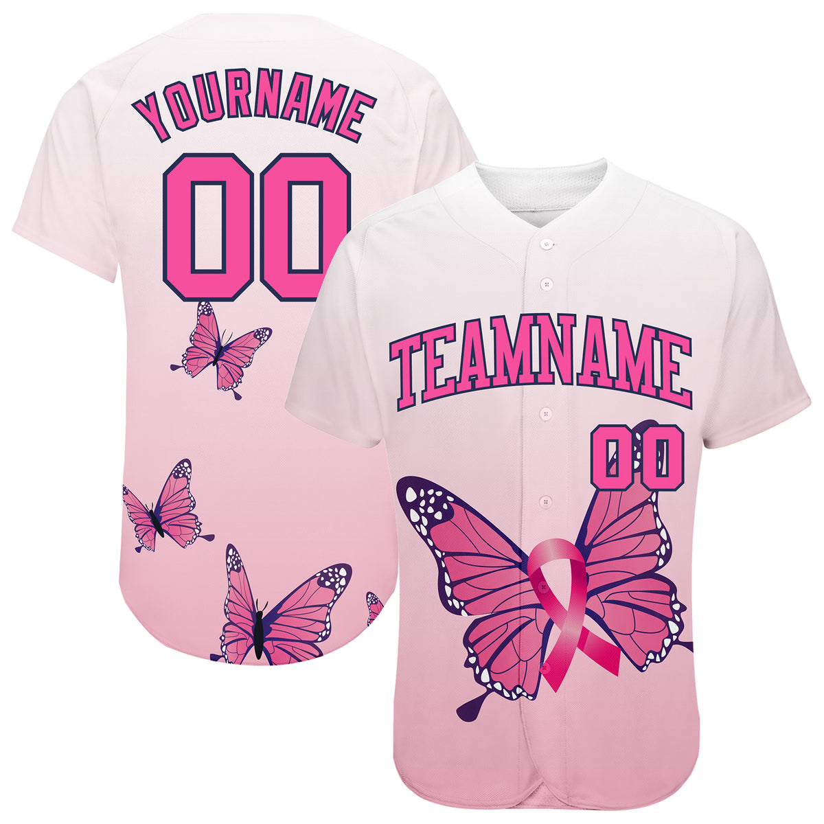 Custom Baseball Jersey 3D Pink Ribbon Breast Cancer Awareness Month Women Health Care Support Authentic Youth Size:M