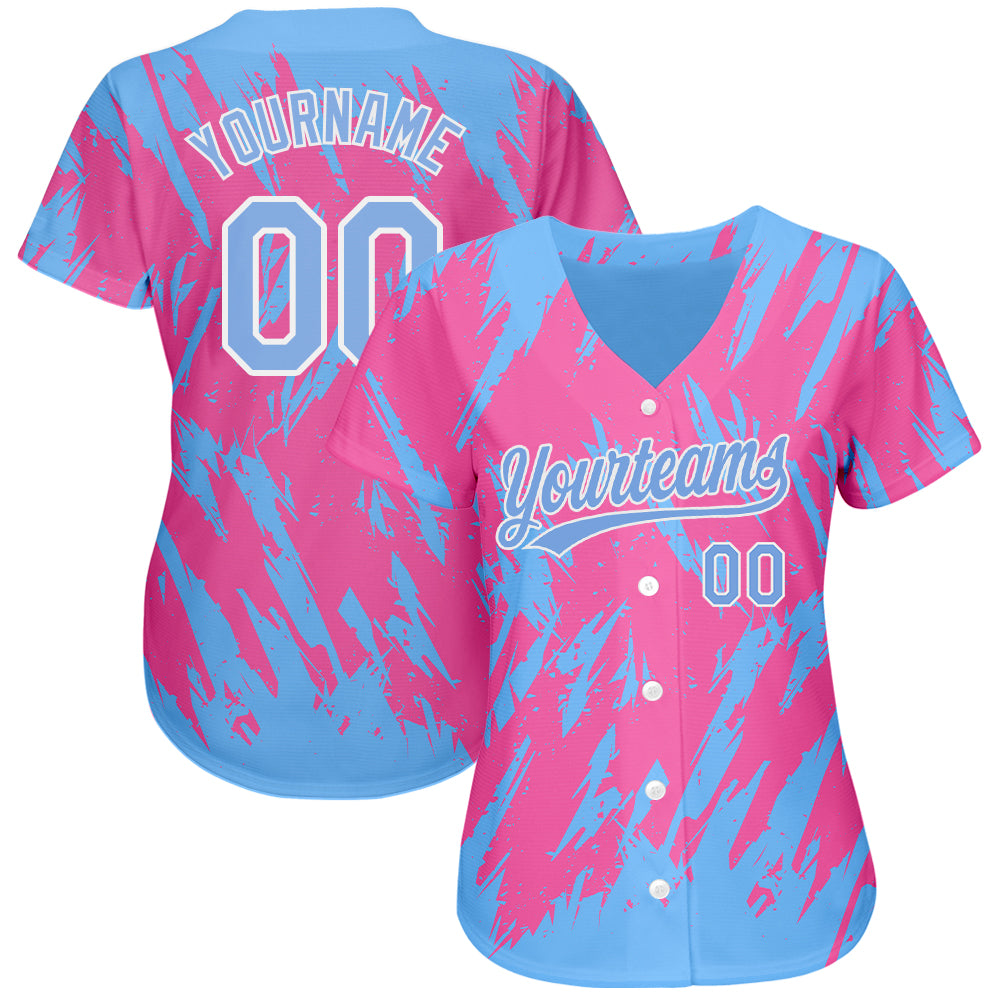 Custom 3D Pattern Baseball Jersey Black Black-Pink Design Tropical