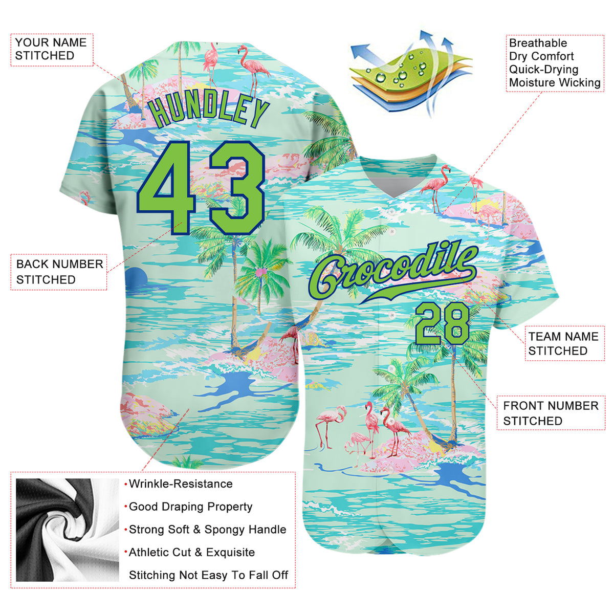 Custom Baseball Jersey Pink Lakes Blue-Black 3D Miami Palm Trees City Edition Authentic Men's Size:L