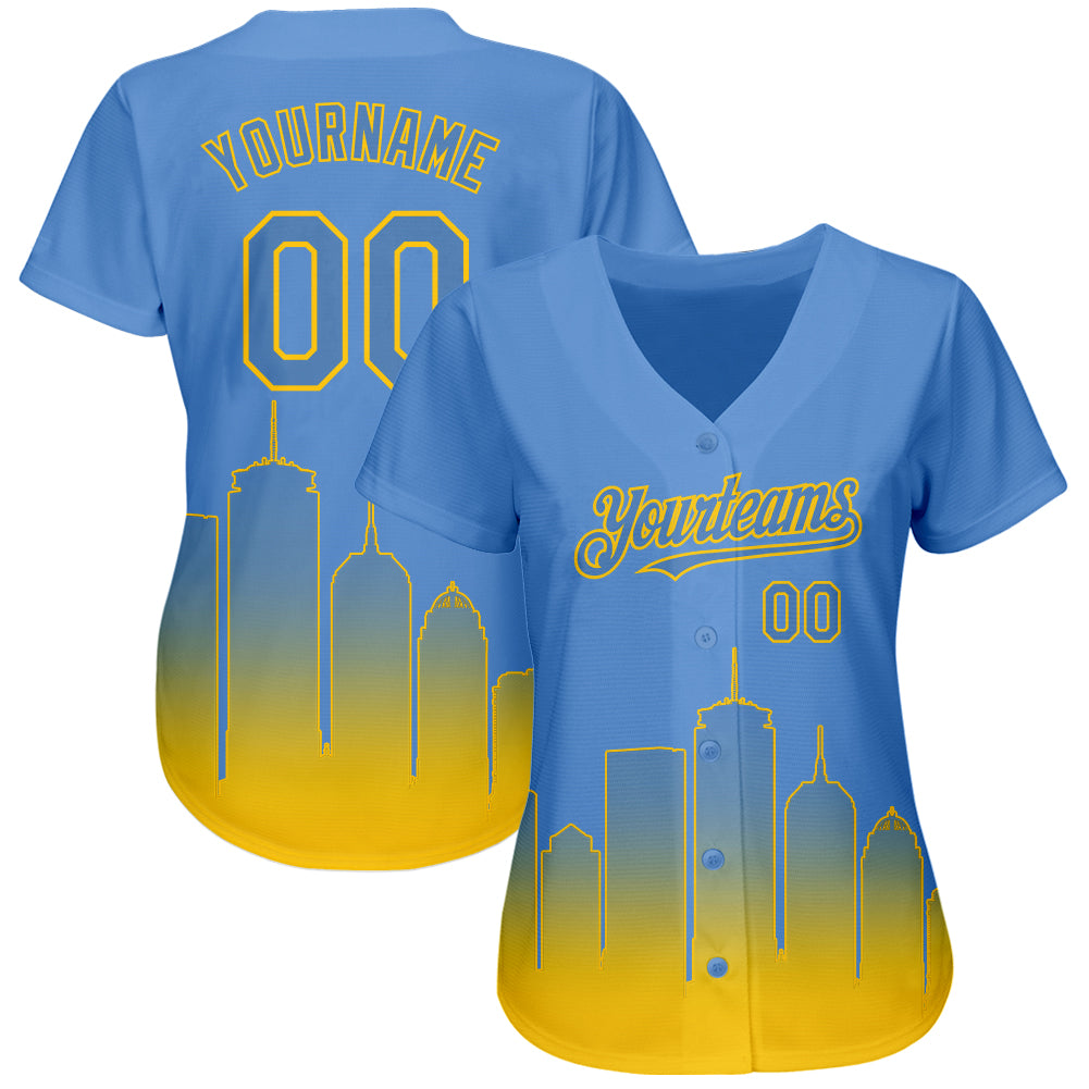 Custom Light Blue White-Gold Authentic Fade Fashion Basketball Jersey