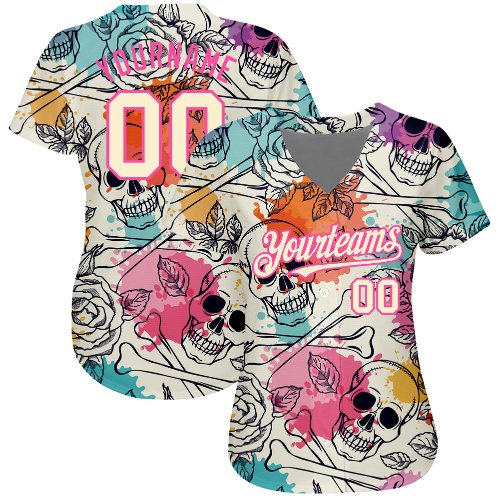 Custom Cream Light Blue Black-Pink Authentic Baseball Jersey Fast Shipping  – FiitgCustom