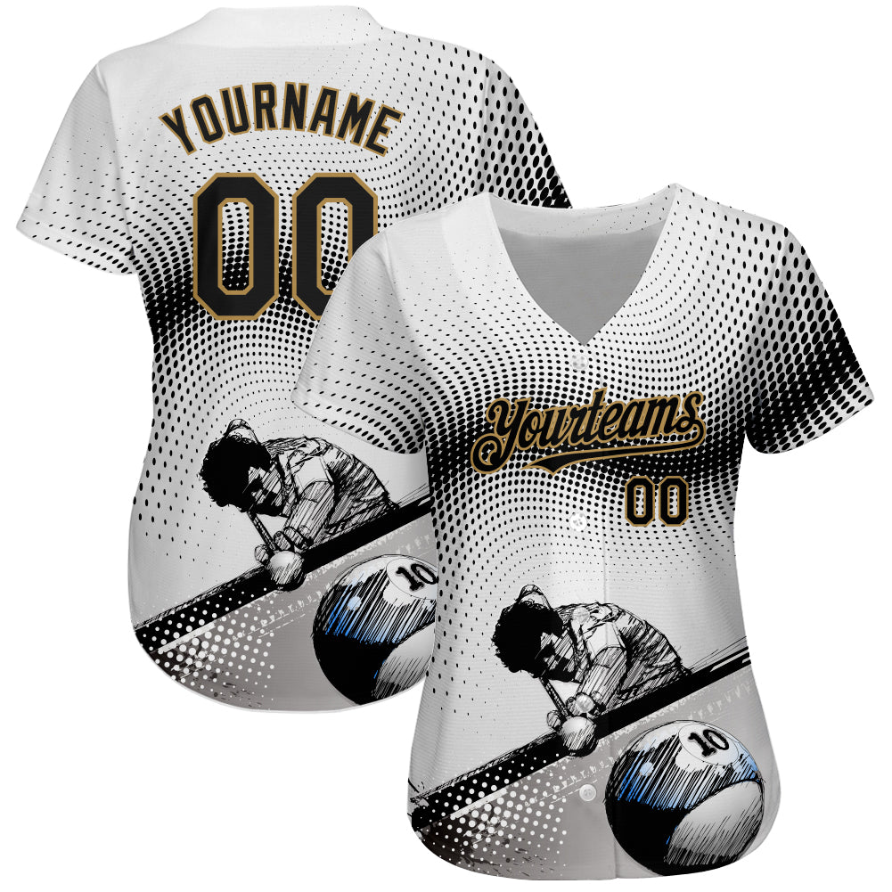 Custom Baseball Jersey Black Royal-Old Gold 3D Pattern Design Billiards Authentic Women's Size:S