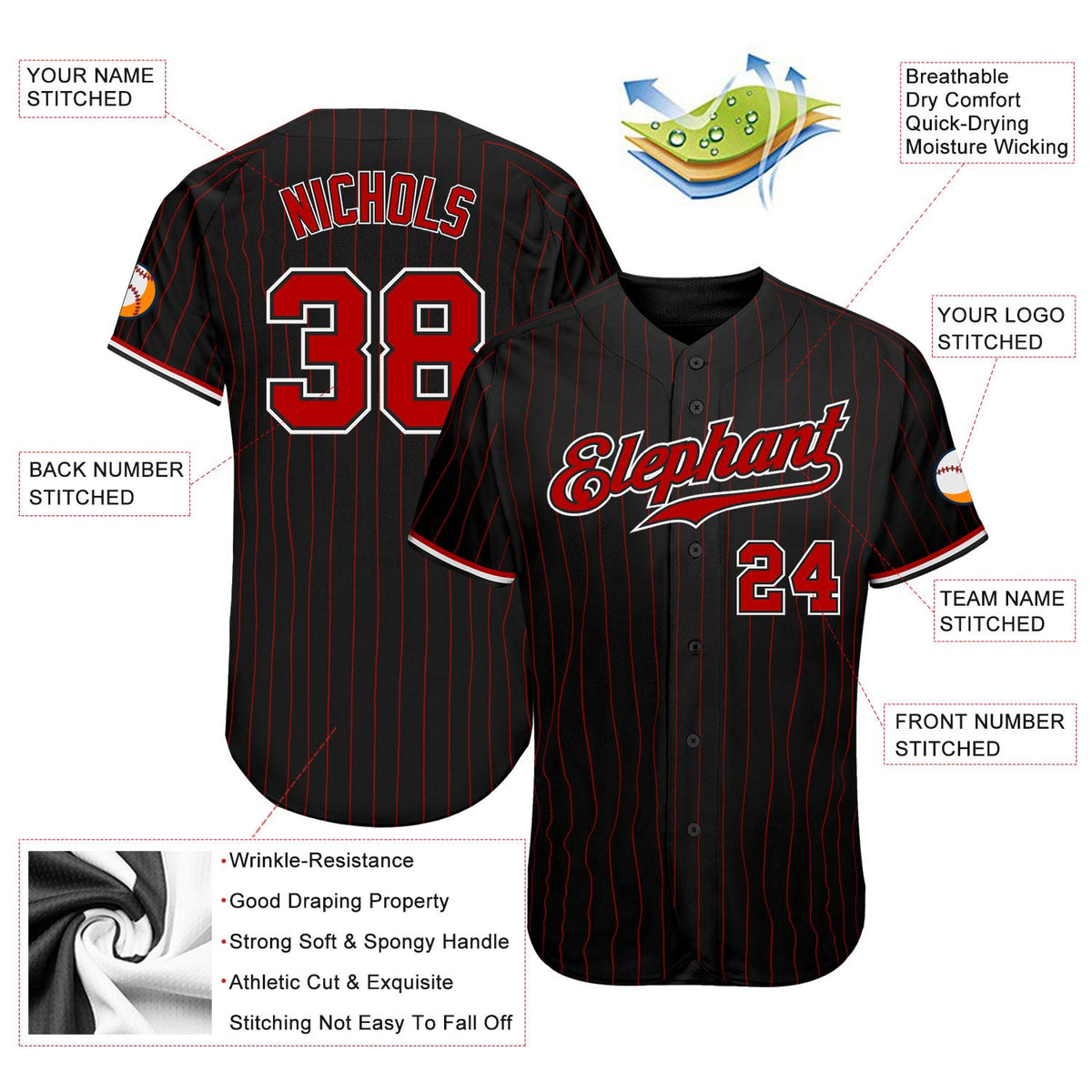 1056  Pinstripes Custom Full Button Fast-pitch Jersey : Youth:Adult