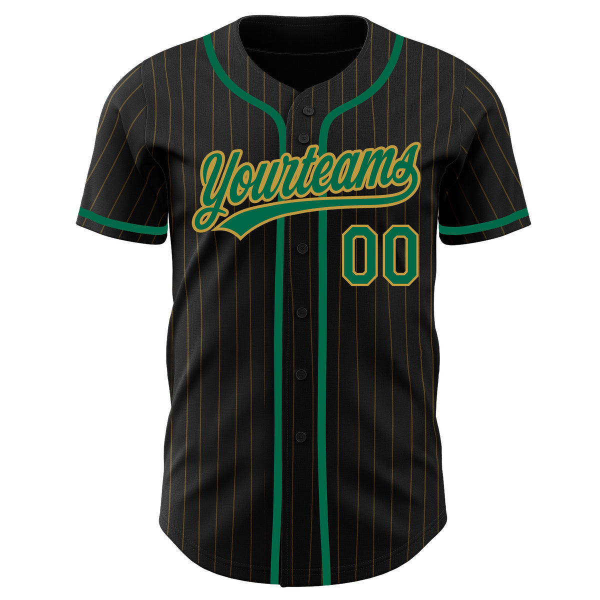 Custom Kelly Green White Pinstripe Old Gold-Black Authentic