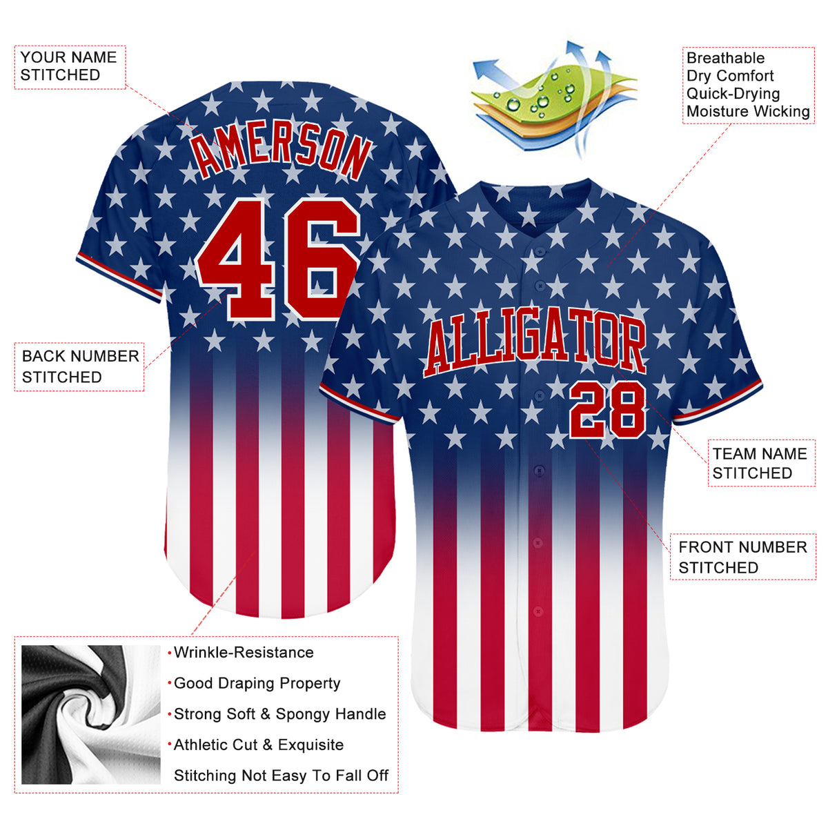 Custom Design Navy America Red, White & Blue Baseball Jersey Shirt For Men  And Women - Freedomdesign