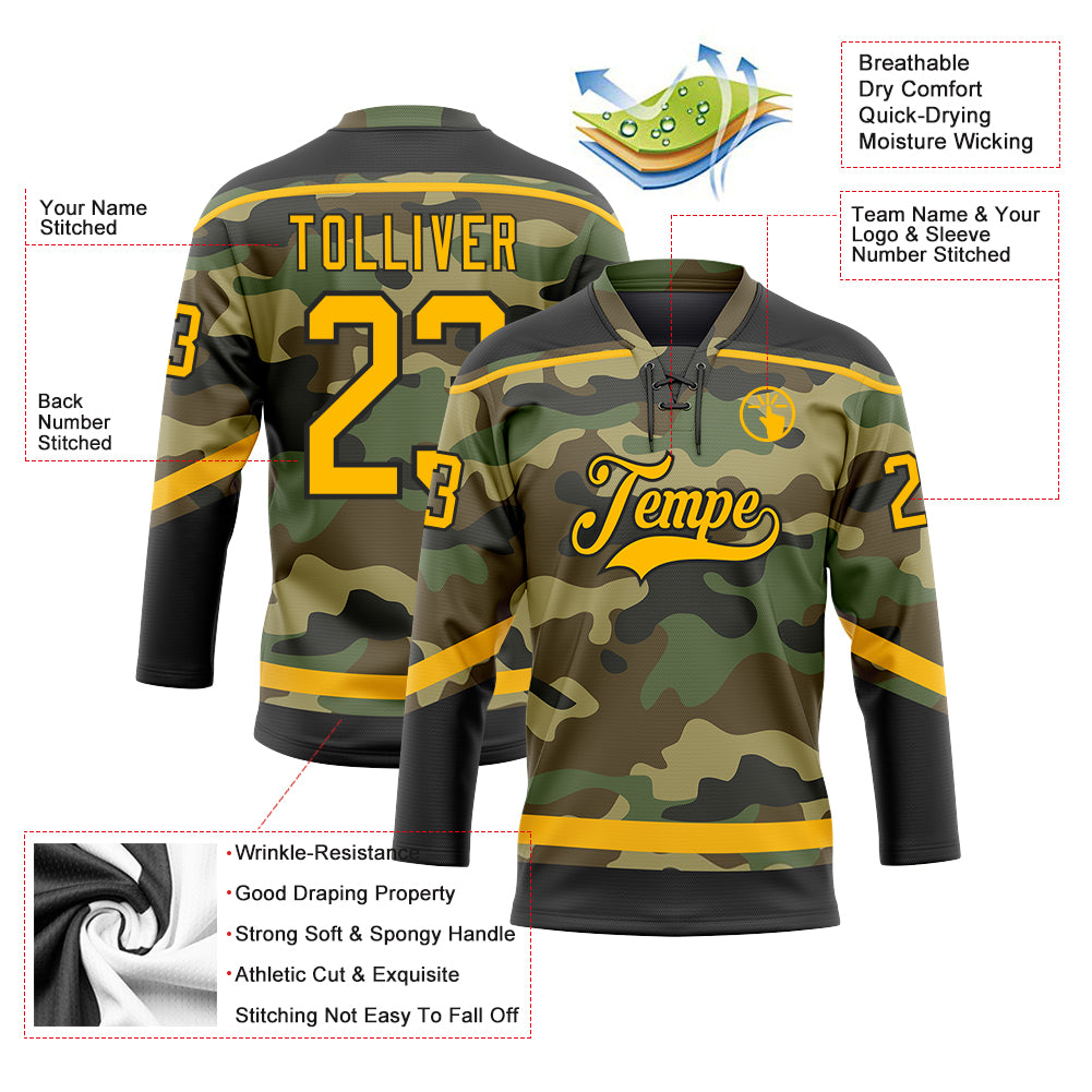 FIITG Custom Basketball Jersey Camo Old Gold-Black Authentic Salute to Service