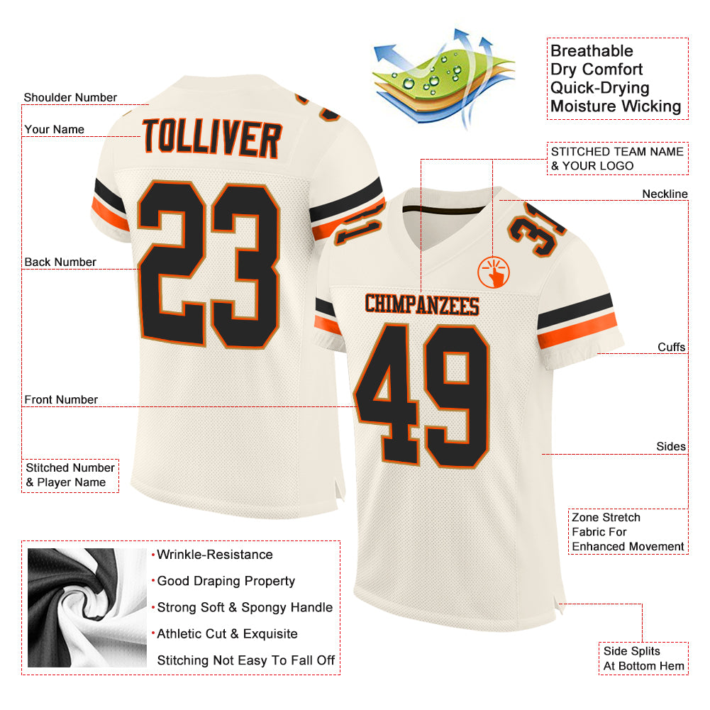 Custom Black Orange-White Mesh Authentic Football Jersey