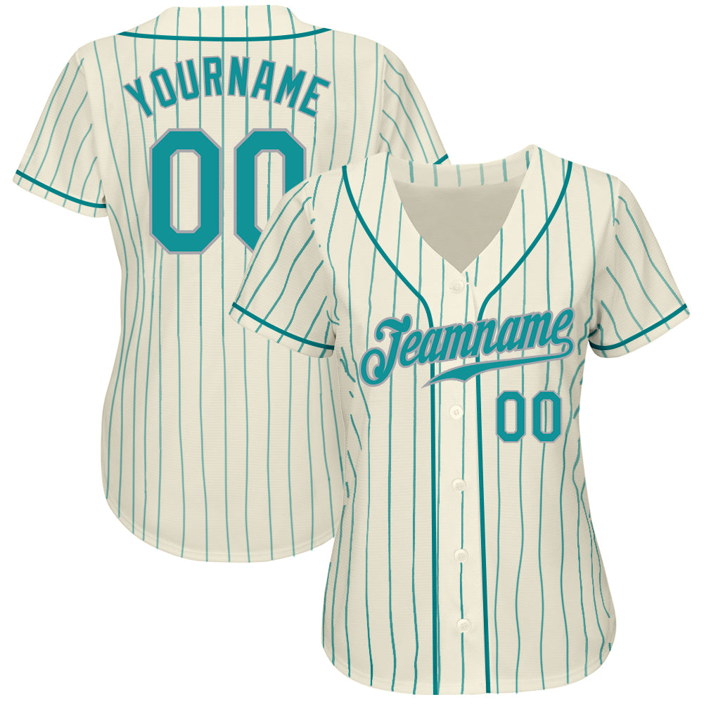 Cheap Custom Cream Aqua Pinstripe Aqua-Gray Authentic Baseball