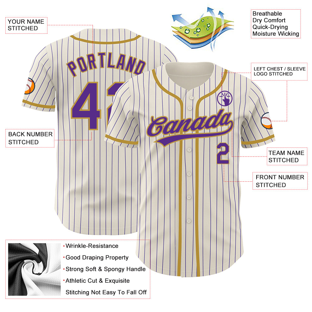 Custom Cream Purple Pinstripe Purple-Gold Authentic Baseball