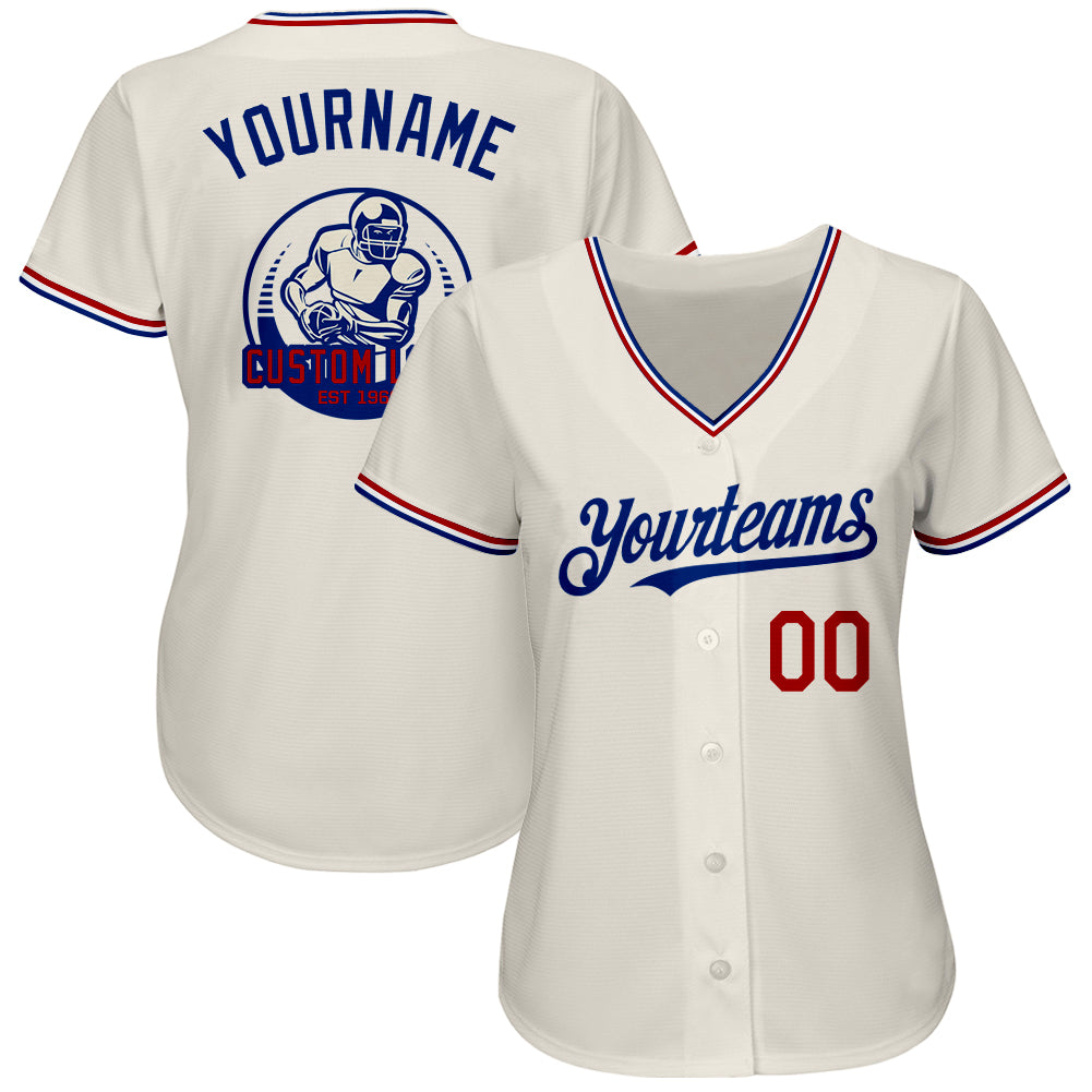 Custom Baseball Jersey Cream Royal Pinstripe Royal-Red Authentic Men's Size:XL