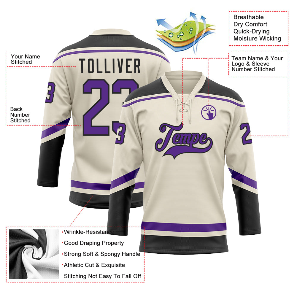 Cheap Custom Purple Black-Old Gold Hockey Jersey Free Shipping