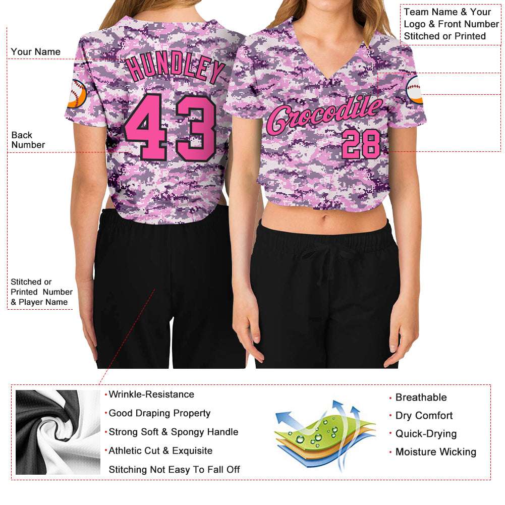 Custom Camo Light Blue-Pink Authentic Salute to Service Baseball Jersey Women's Size:XL