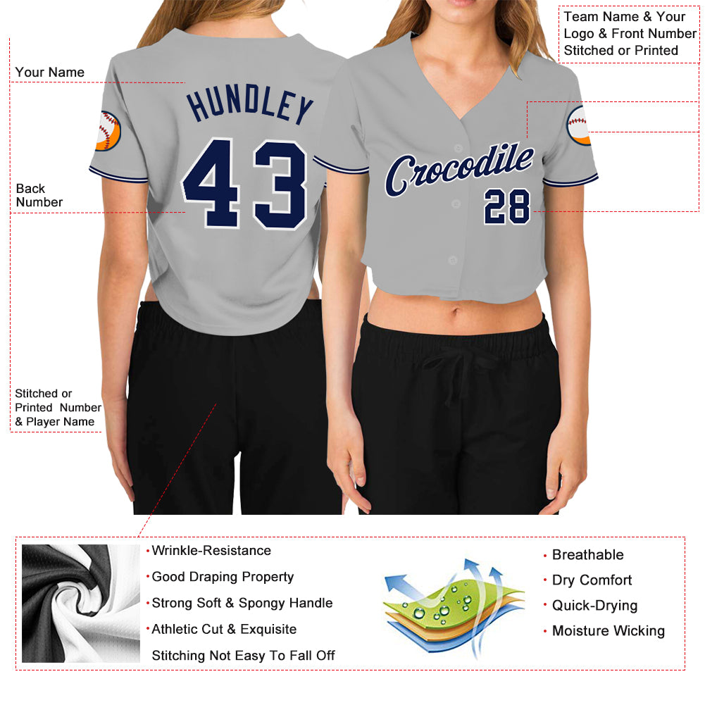 Custom Gray Navy-White Baseball Jersey