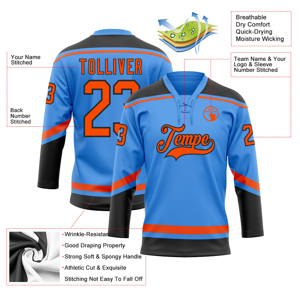Black Orange Sublimated Custom Hockey Jerseys with Laces | YoungSpeeds