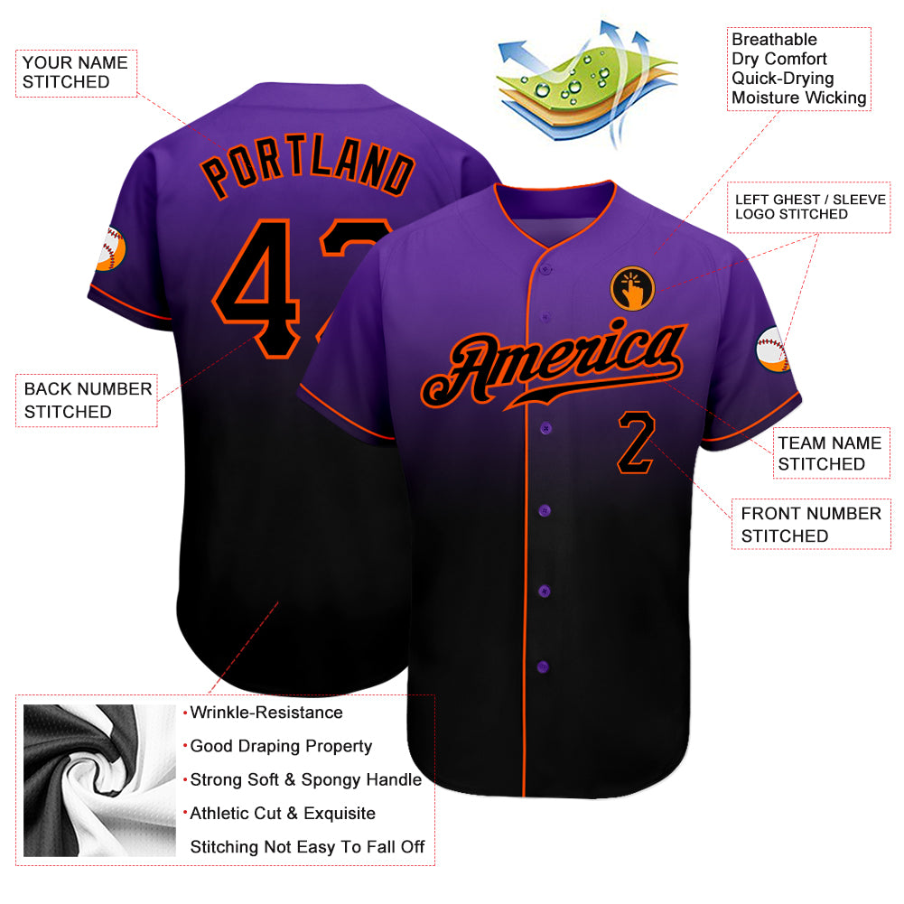 Custom Baseball Jersey Purple Black-Orange Authentic Fade Fashion