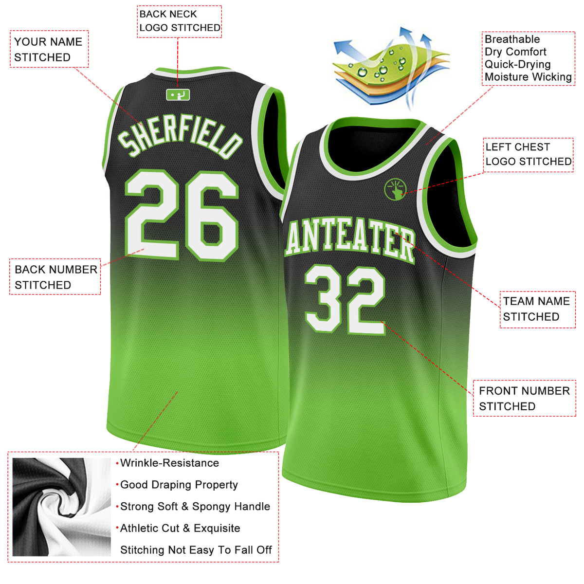 Creat Basketball Authentic Neon Green Black Throwback White Jersey –  FiitgCustom