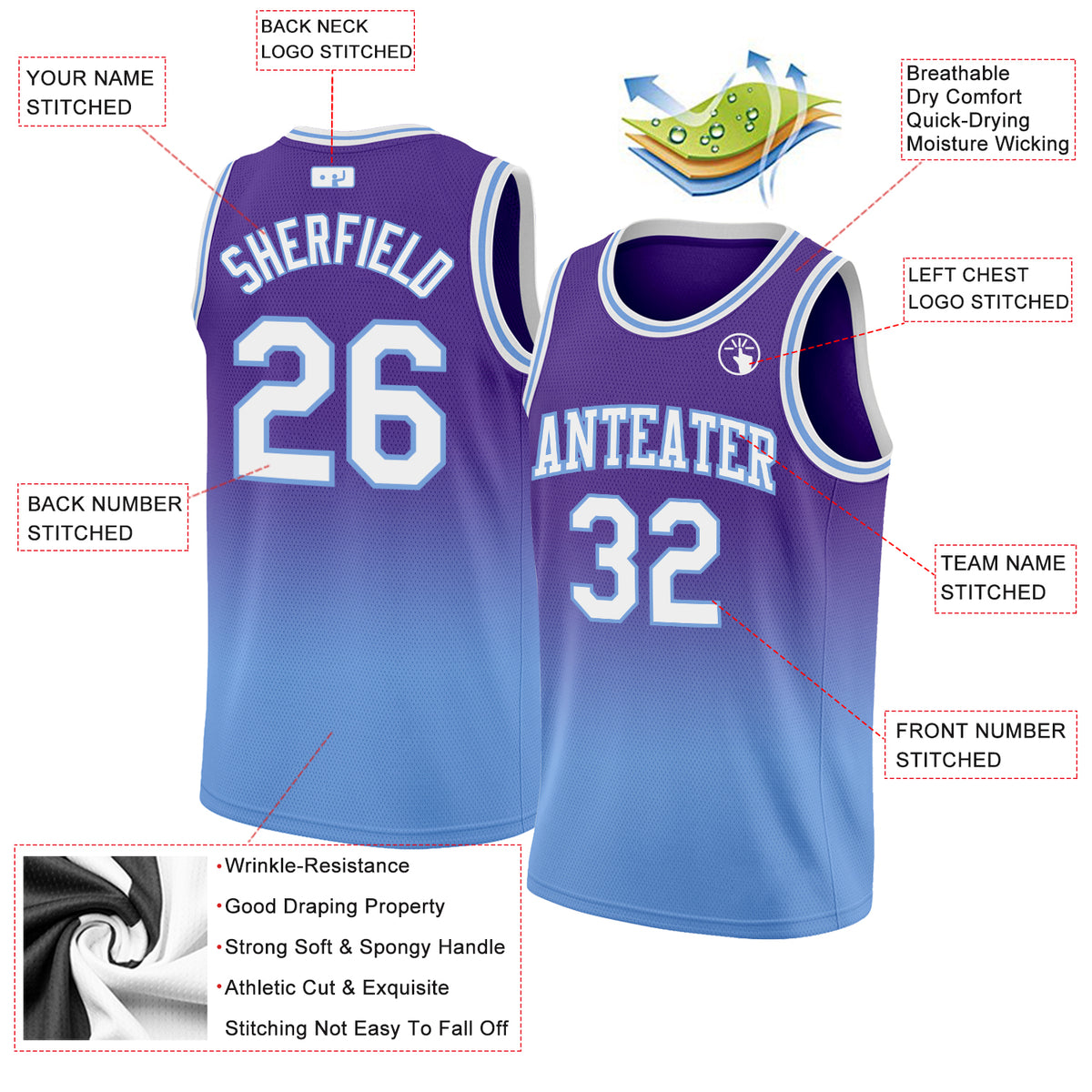 Custom Purple White-Light Blue Authentic Fade Fashion Basketball Jersey  Free Shipping – Fiitg