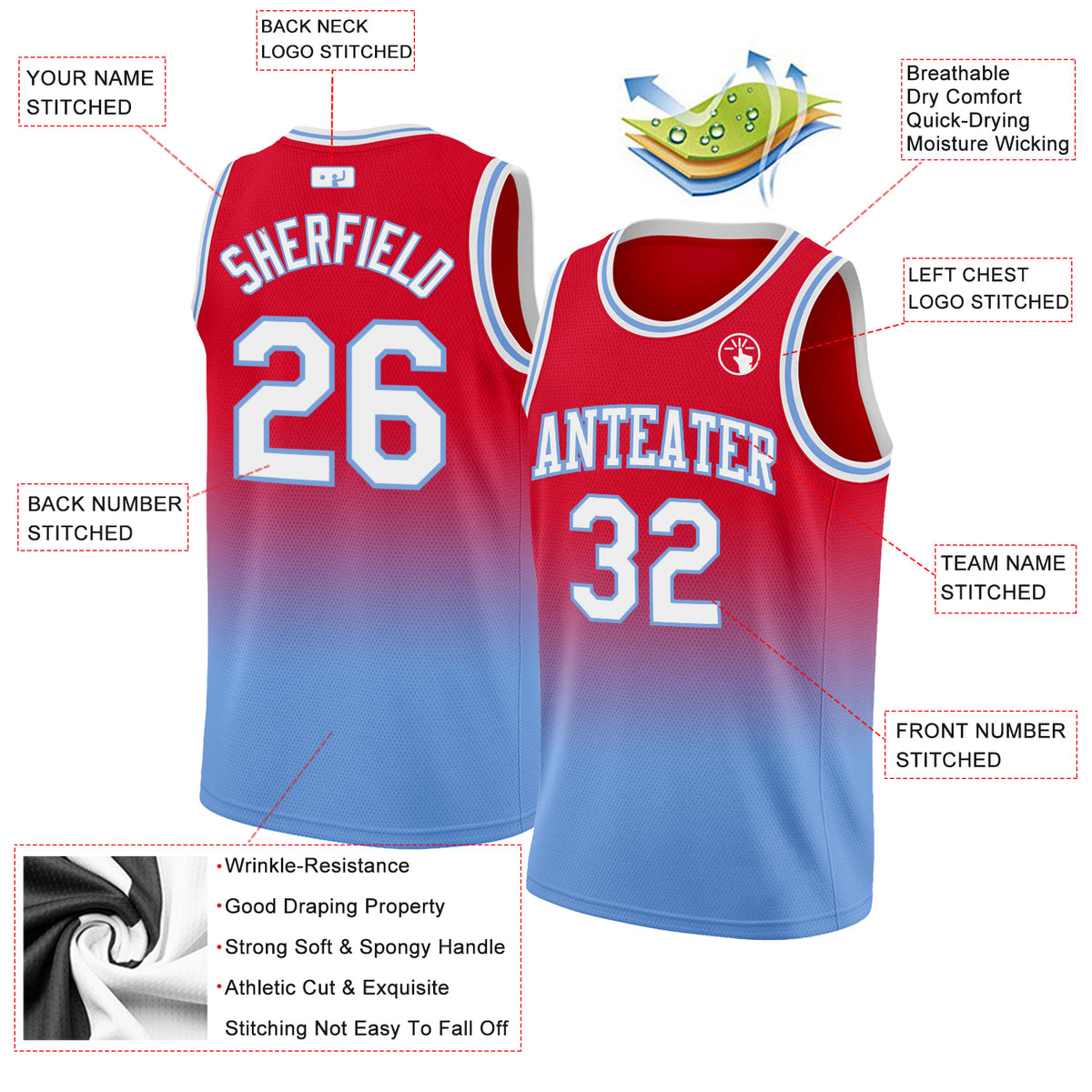 FIITG Custom Basketball Jersey Royal Red-White Round Neck Rib-Knit