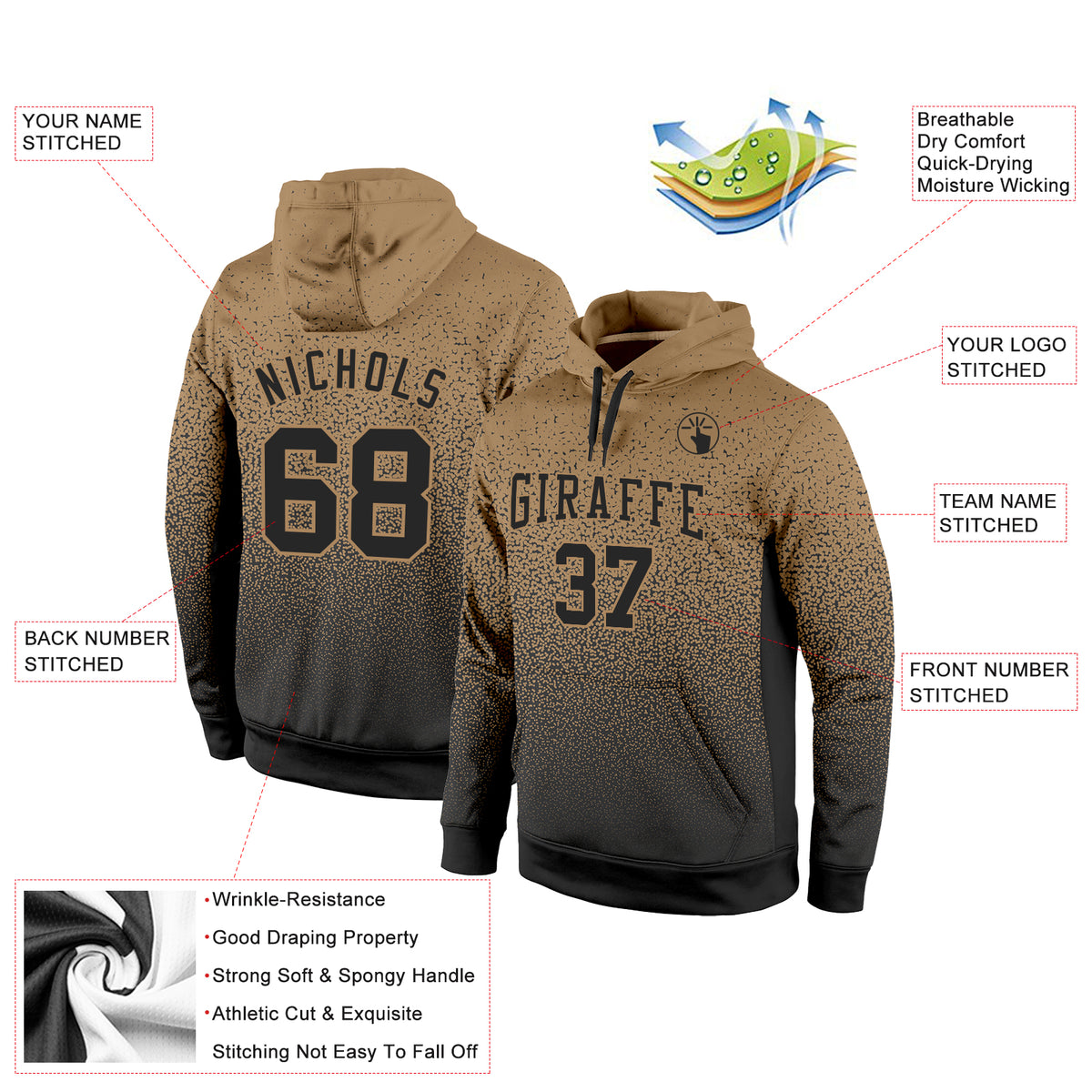 Custom Stitched Old Gold Black Fade Fashion Sports Pullover Sweatshirt  Hoodie Free Shipping – Fiitg