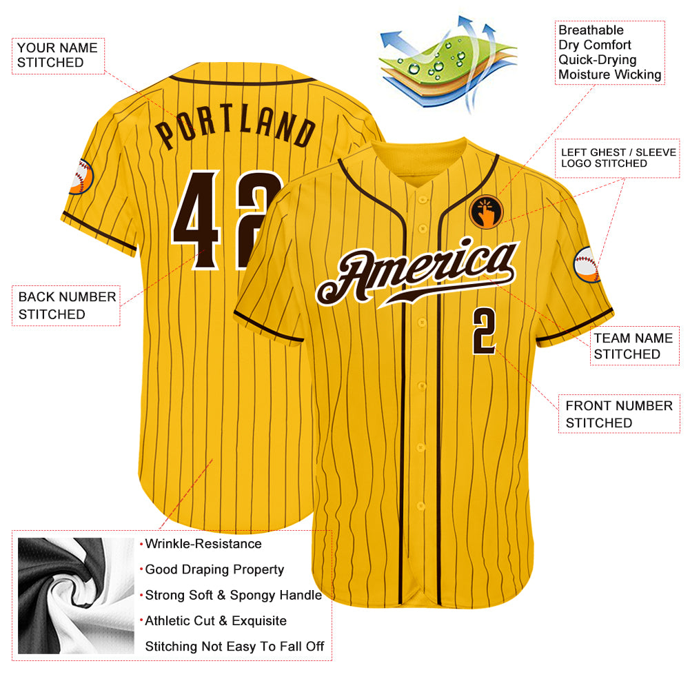 Custom Baseball Jersey Black Gold Pinstripe Gold-White Authentic Men's Size:L