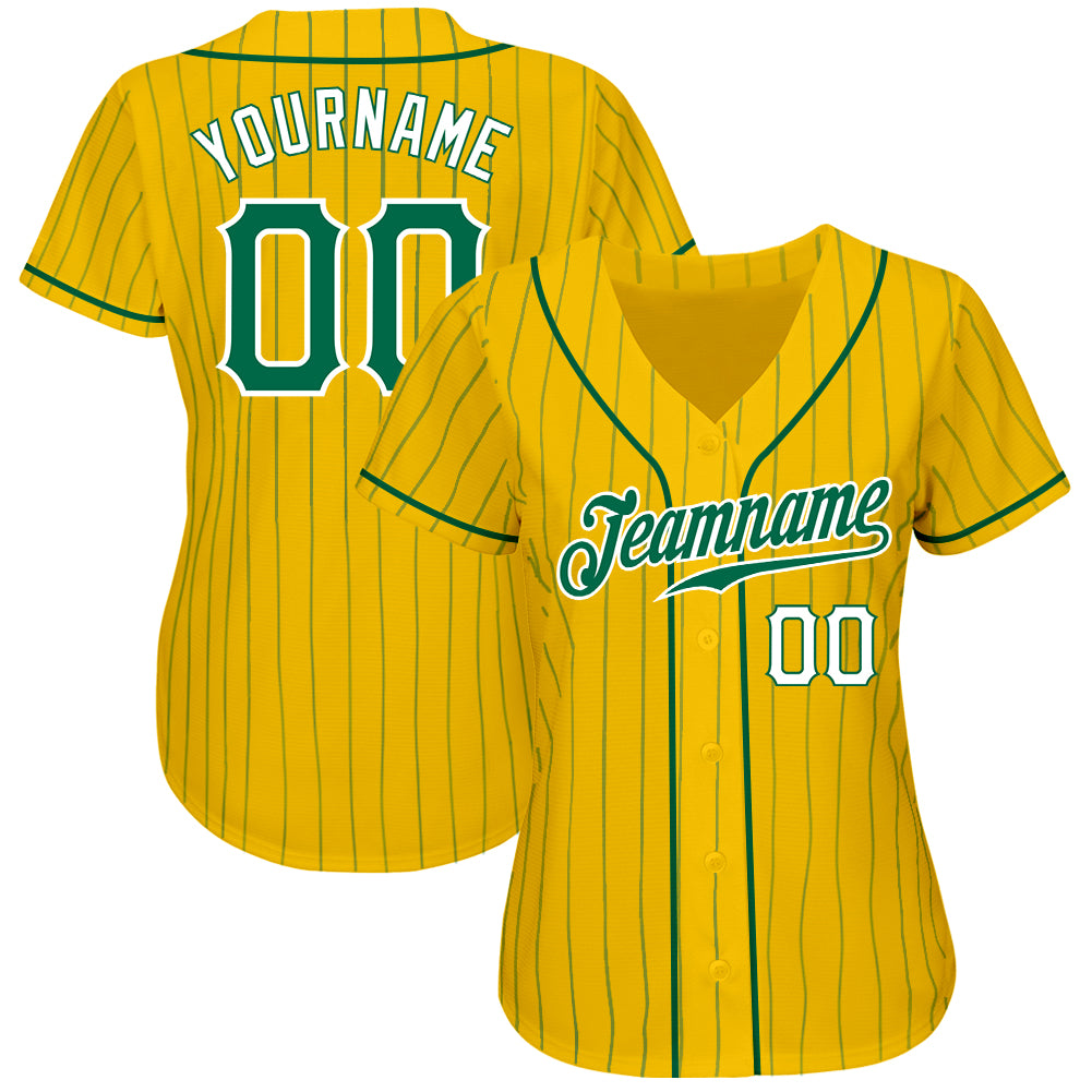 Custom White Kelly Green Pinstripe Kelly Green-Gold Authentic Baseball  Jersey