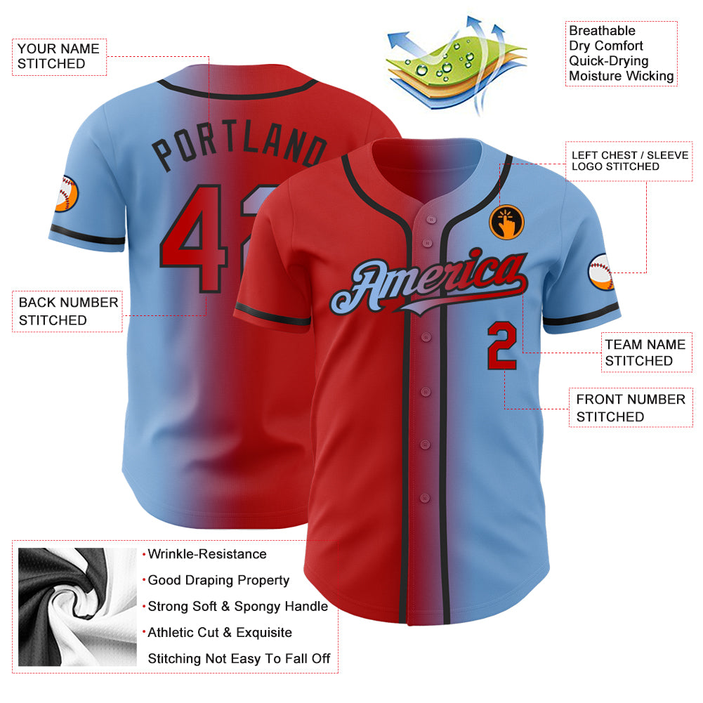Custom Light Blue Red Pinstripe Black Authentic Baseball Jersey – Fiitg