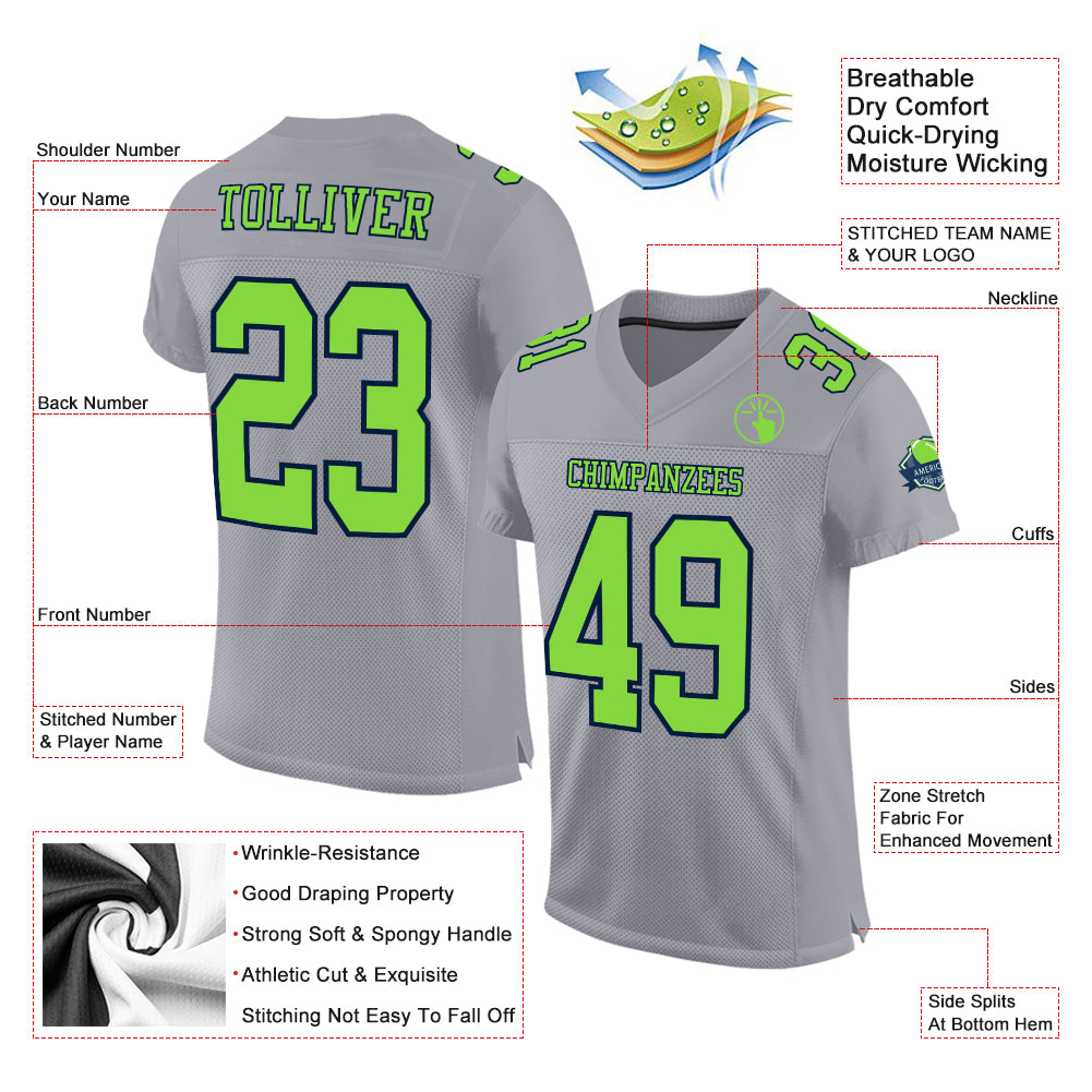 FIITG Custom Football Jersey Neon Green Navy-White Mesh Authentic