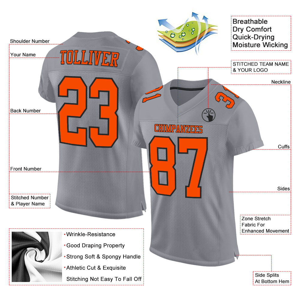 Custom Orange Black-White Mesh Authentic Football Jersey