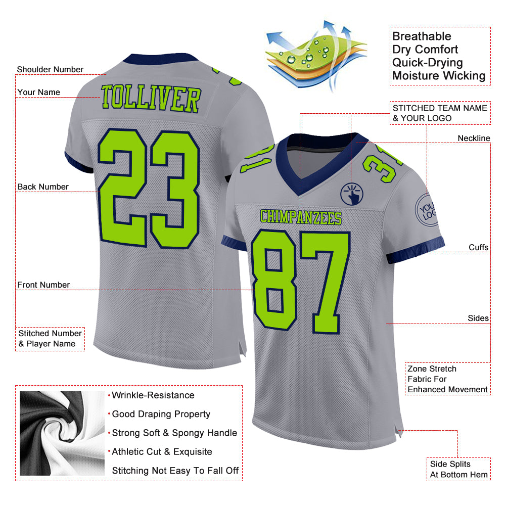 FIITG Custom Football Jersey Navy White-Light Gray Mesh Authentic