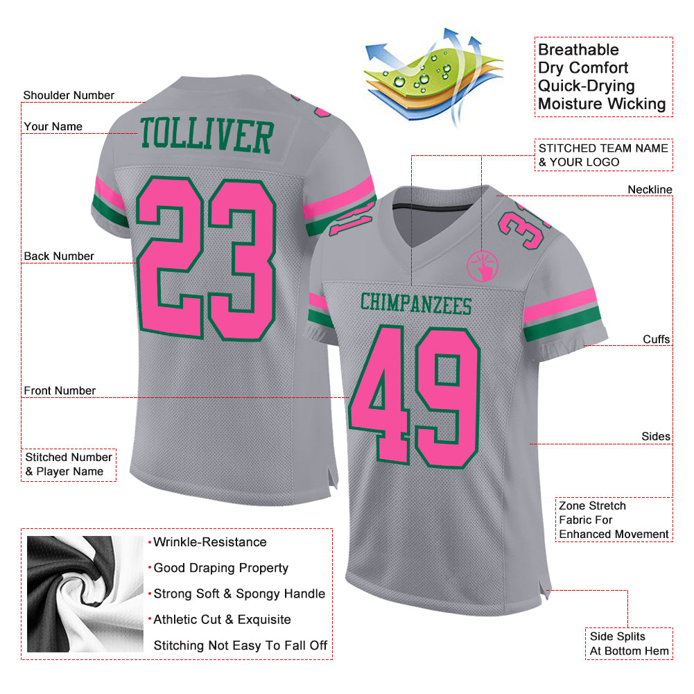 Cheap Custom Pink Kelly Green-White Mesh Authentic Football Jersey