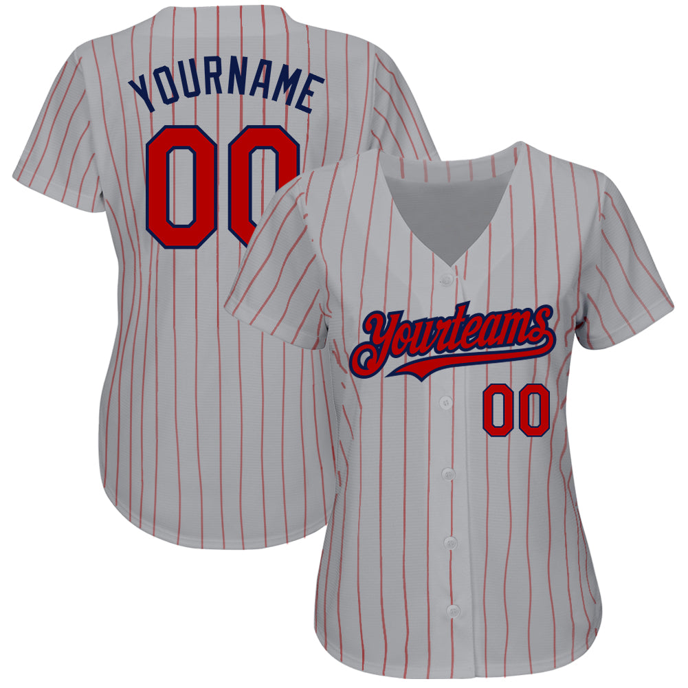 Custom Cream Red Pinstripe Red-Navy Authentic Baseball Jersey