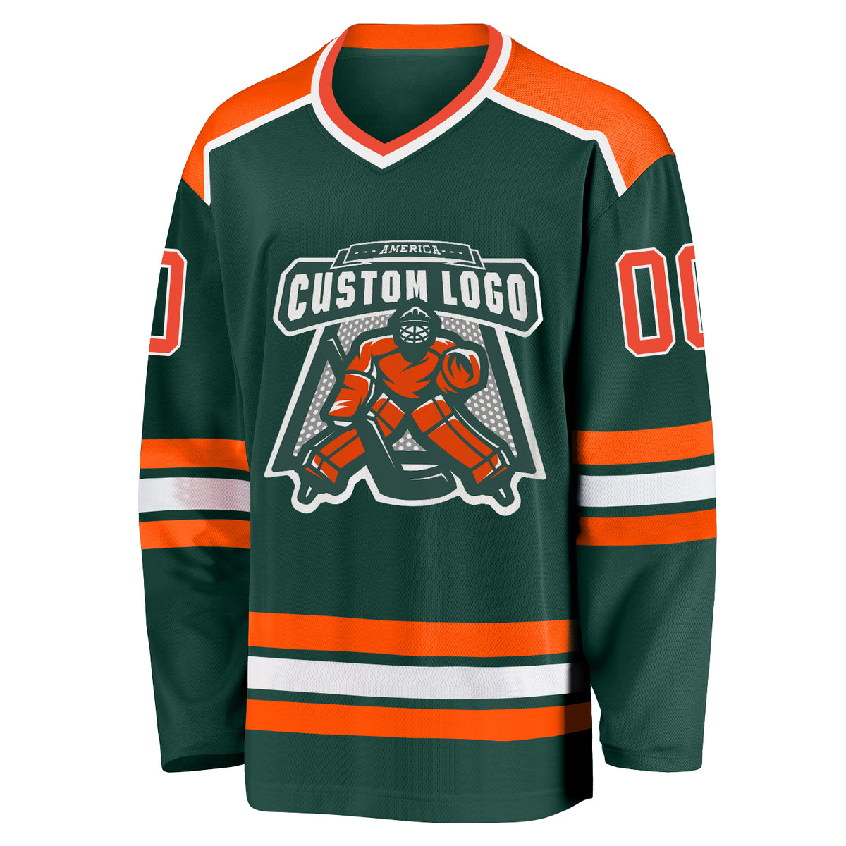 Custom Orange White-Green Hockey Jersey Men's Size:S