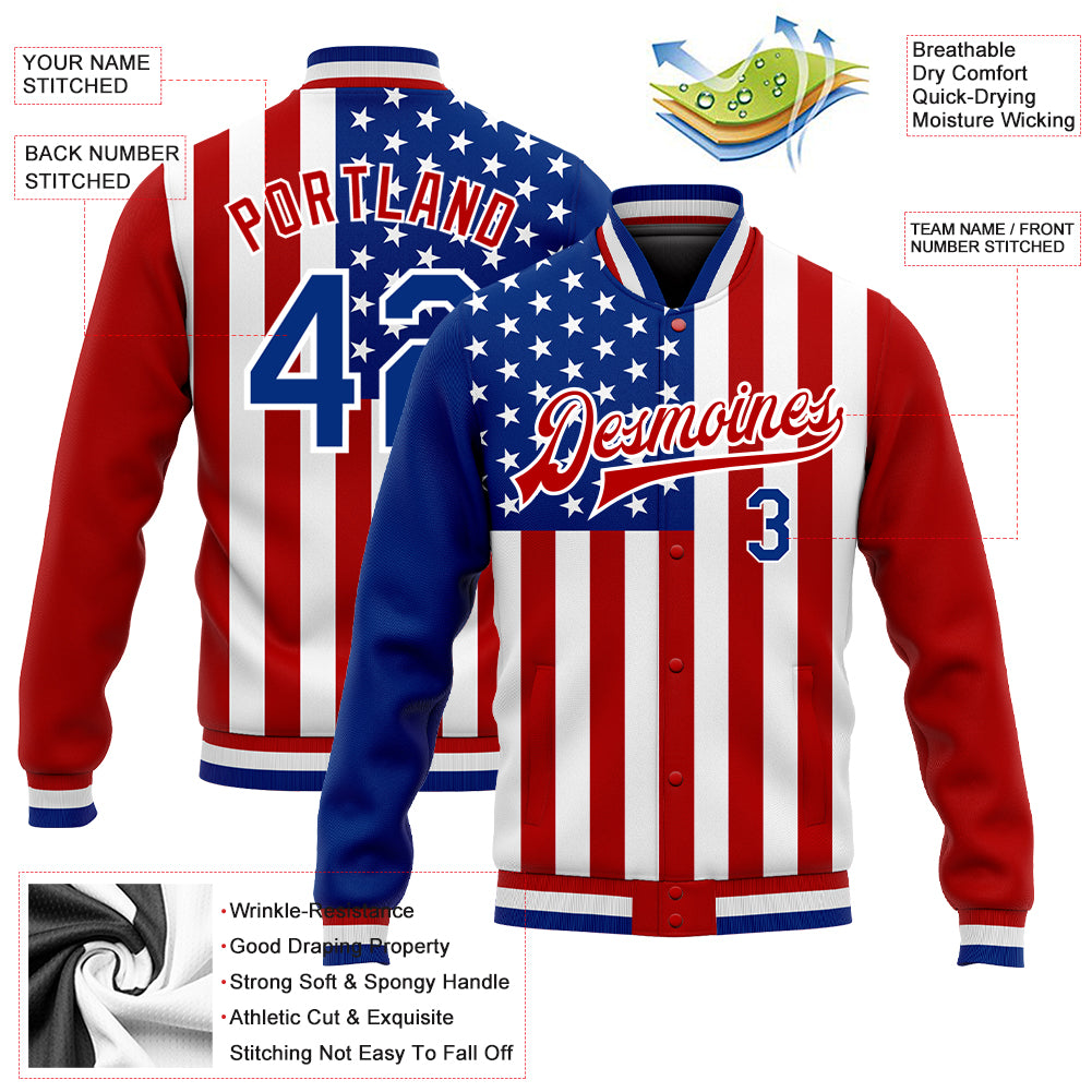 Cheap Custom Light Blue Red-White Bomber Full-Snap Varsity