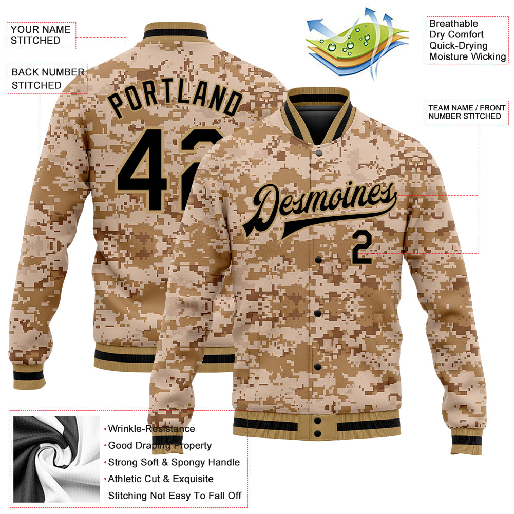 Custom Olive Gold-Black Bomber Full-Snap Varsity Letterman Salute to Service Jacket Men's Size:2XL