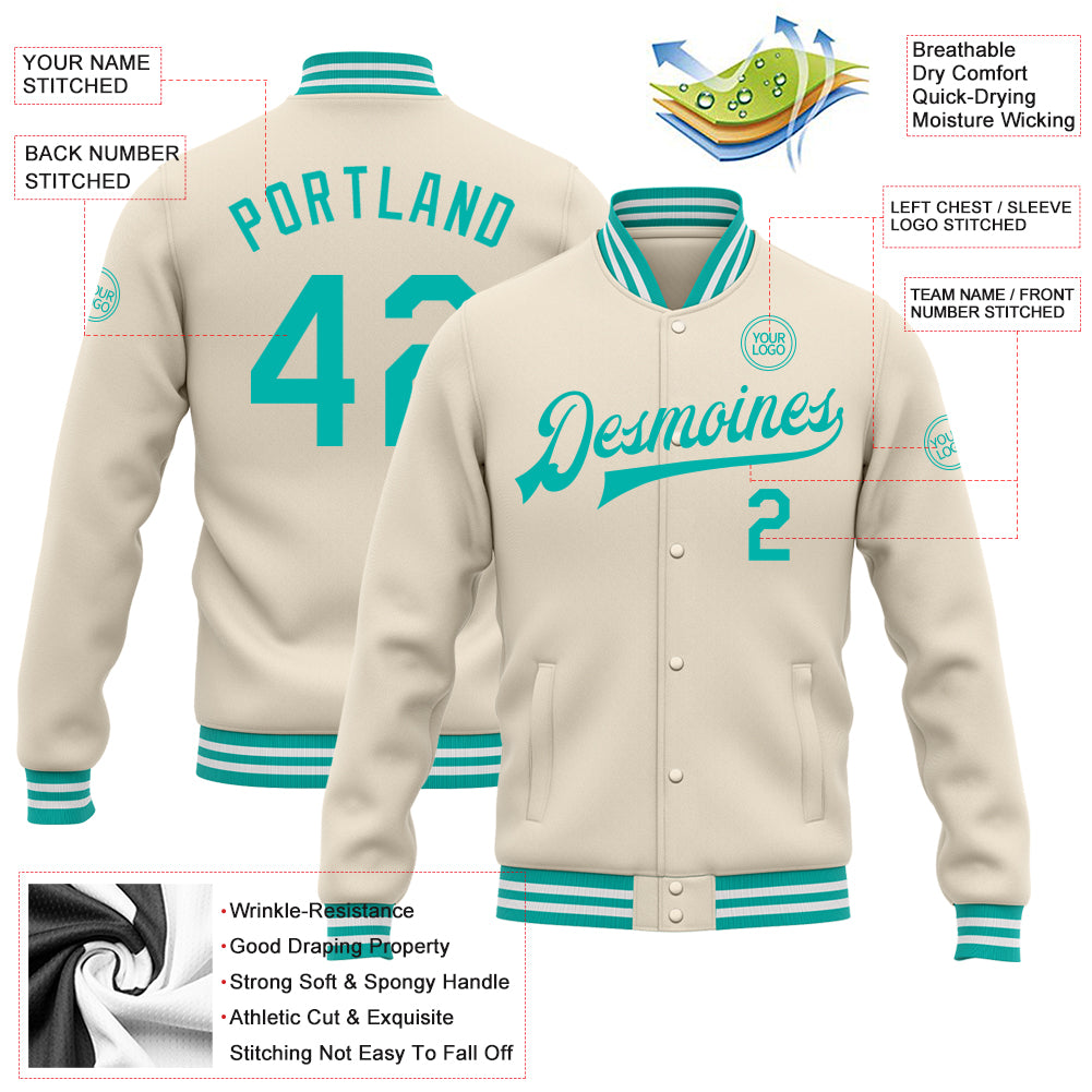 Custom Varsity Letterman Jacket Pink Teal-White Bomber Full-Snap Youth Size:L