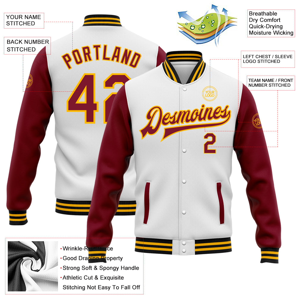 Cheap Custom Royal Crimson-White Bomber Full-Snap Varsity