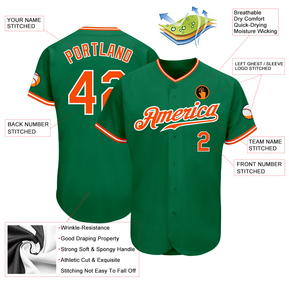 Custom Baseball Jersey Orange Kelly Green Pinstripe Kelly Green-White Authentic Youth Size:M