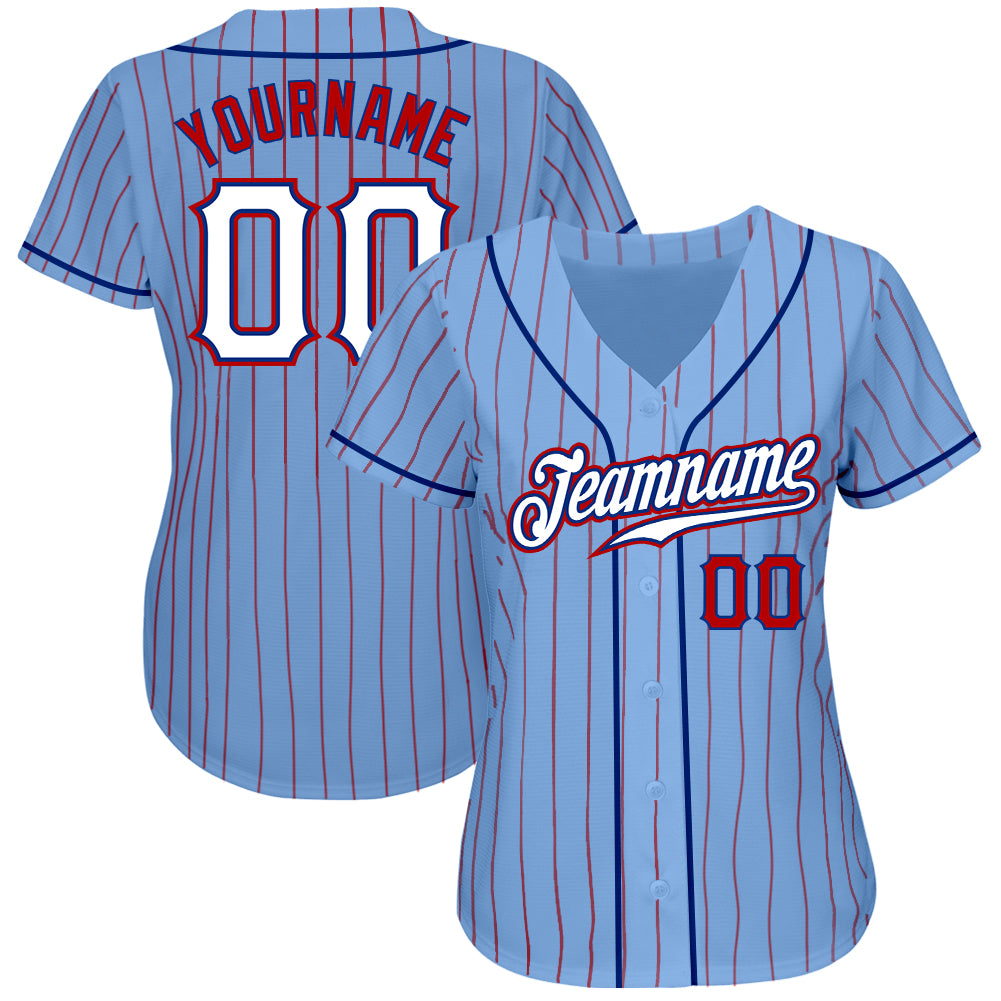 Custom Red White Pinstripe Light Blue Authentic Baseball Jersey – Fiitg