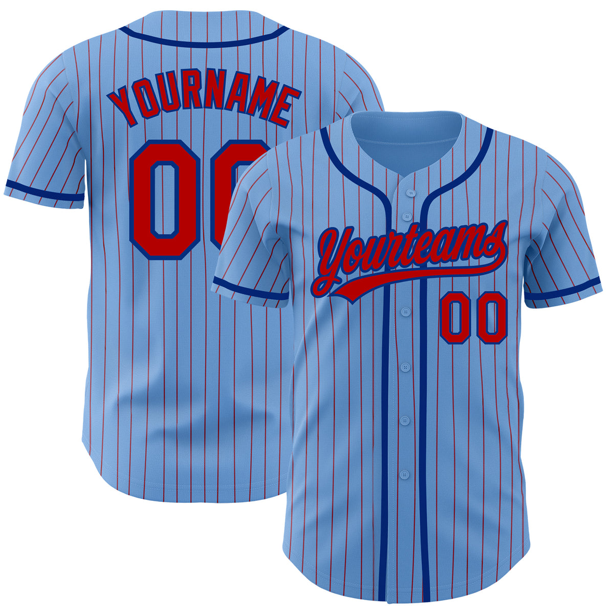 Custom Light Blue Red Pinstripe Red-Navy Authentic Baseball Jersey